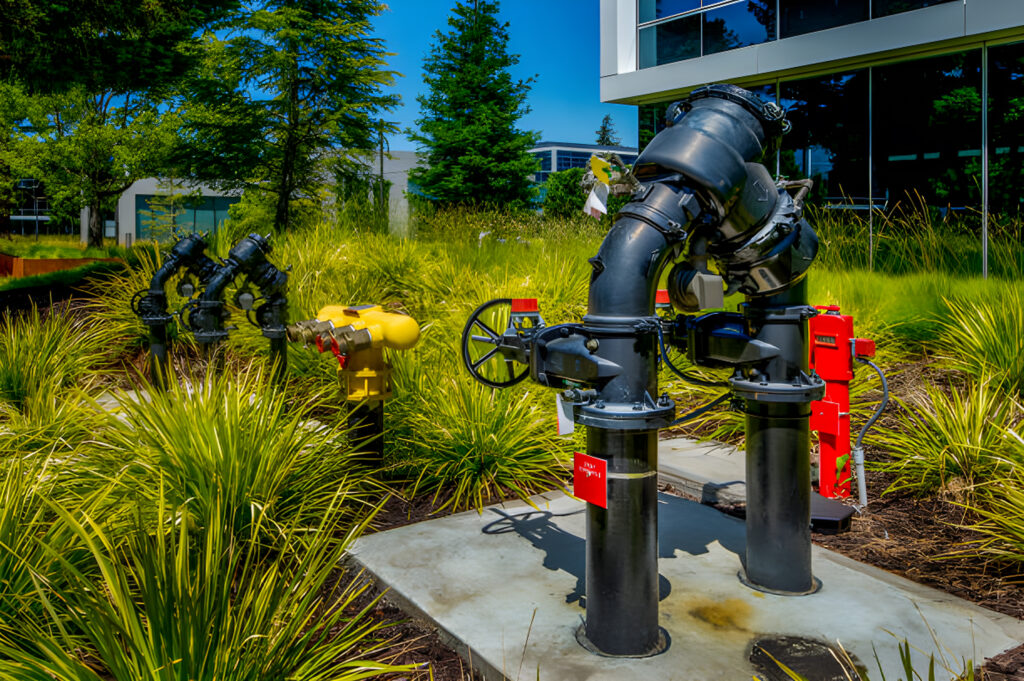 Backflow outdoor plumbing system setup